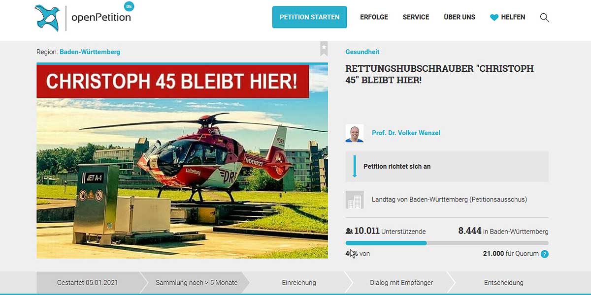 10 000 Menschen haben die Kampagne des Klinikums „Christoph 45 bleibt hier!“ bereits unterstützt.